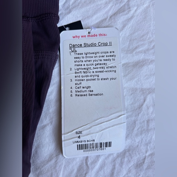 NWT Lululemon Dance Studio Crop II Black Cherry Size 4 - Picture 12 of 12